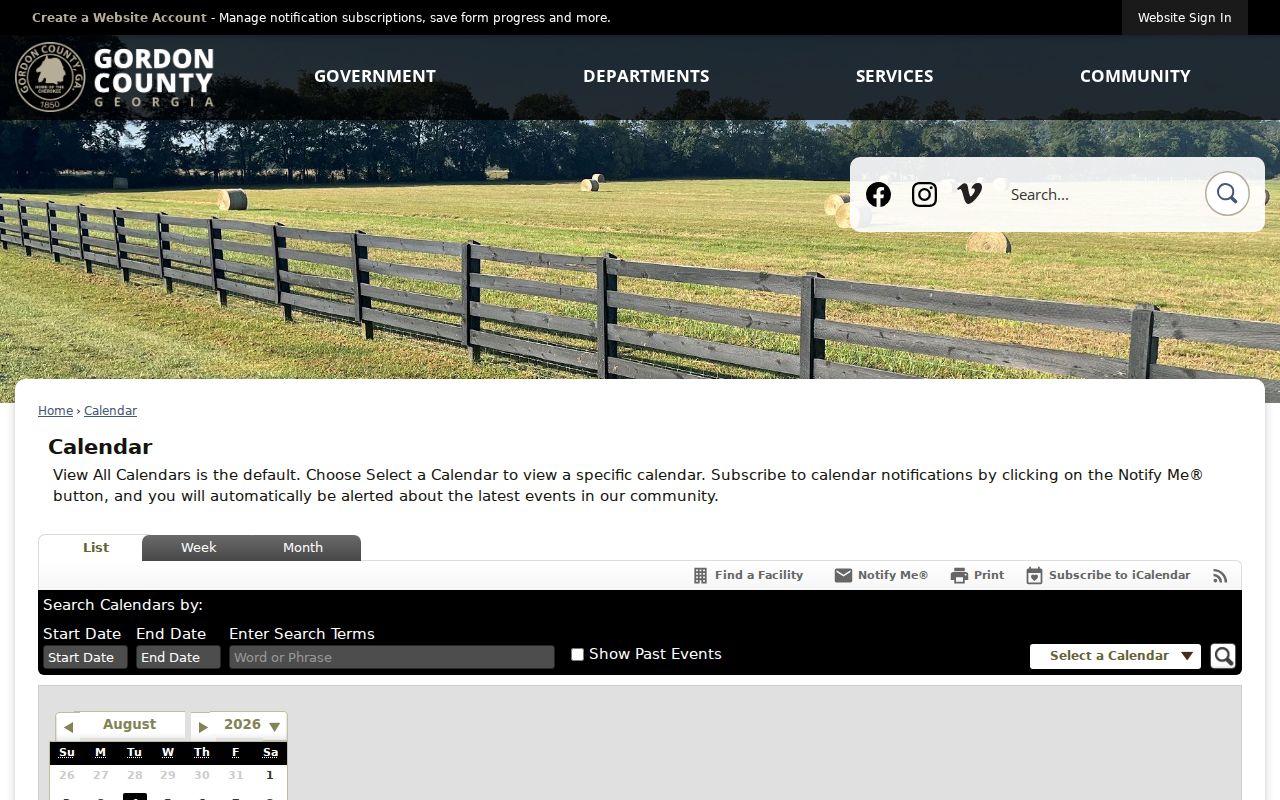 Gordon County public events calendar distinct from court calendar